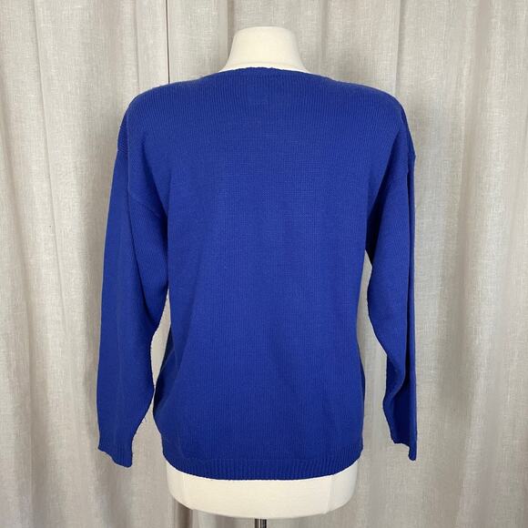 Vintage Sweater Womens Size Medium Blue Pink Floral Knit Crewneck Grandma 80s - Picture 5 of 10